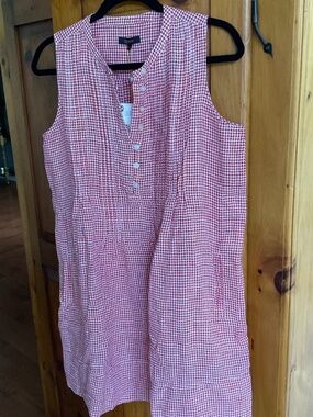 NWT Quince red gingham linen sleeveless dress M